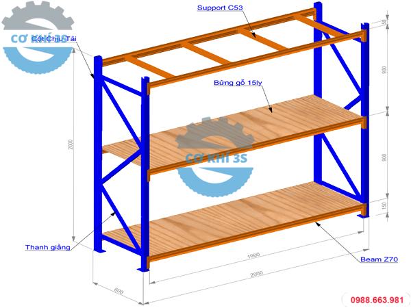 Kệ hạng trung 3 tầng sàn gỗ 10 Số lượng vật tư bộ kệ hạng trung 3 tầng sàn gỗ