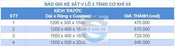 bảng báo giá kệ sắt v lỗ 3 tầng bảng báo giá kệ sắt v lỗ 3 tầng