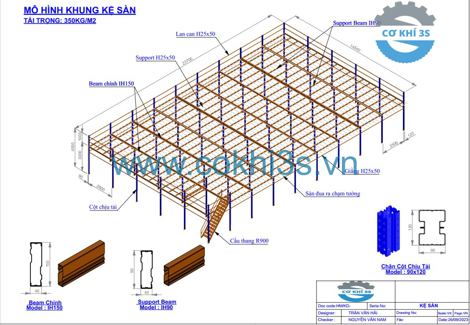 Tìm hiểu chi tiết về kệ sàn, kệ sàn mezzanine (hay còn gọi là tầng lửng) 2 mo hinh ban ve khung ke san.
