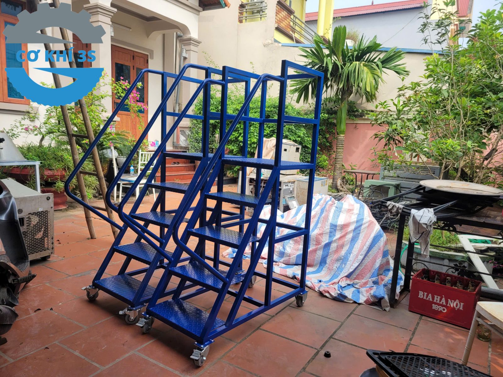 Xe thang di động cao 1000mm -Xe thang di động cao 1 m 4 thang kho di động