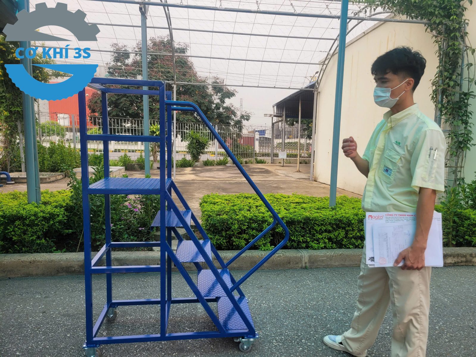 Xe thang di động cao 1000mm -Xe thang di động cao 1 m 5 cầu thang di dộng 1m